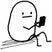 Black and white stick figure with a round body holding a smartphone.